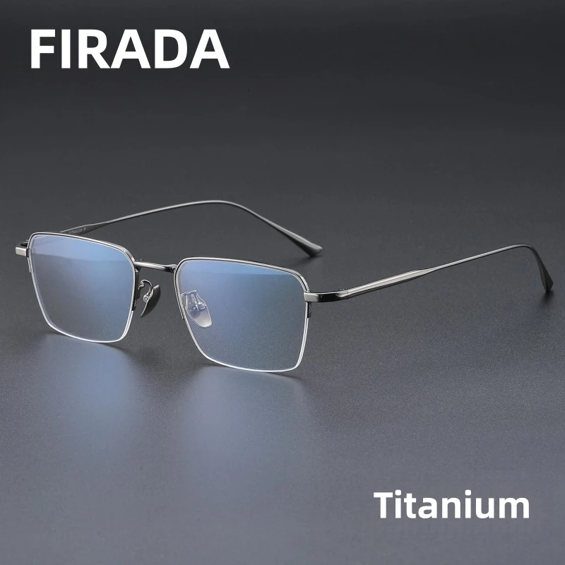 FIRADA mode lunettes confortables rétro carré pur titane lunettes demi-monture Prescription lunettes cadre pour hommes 2136-C