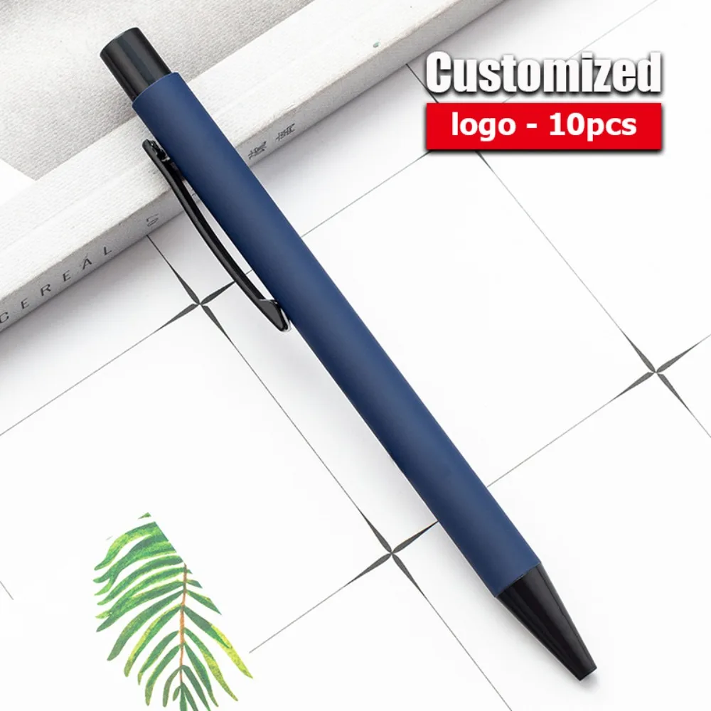 

10-100pcs Wholesale Deep Blue Metal Ballpoint Pens Customized Logo Name Text Ball Pen Business Stationery Advertising Gift Pens