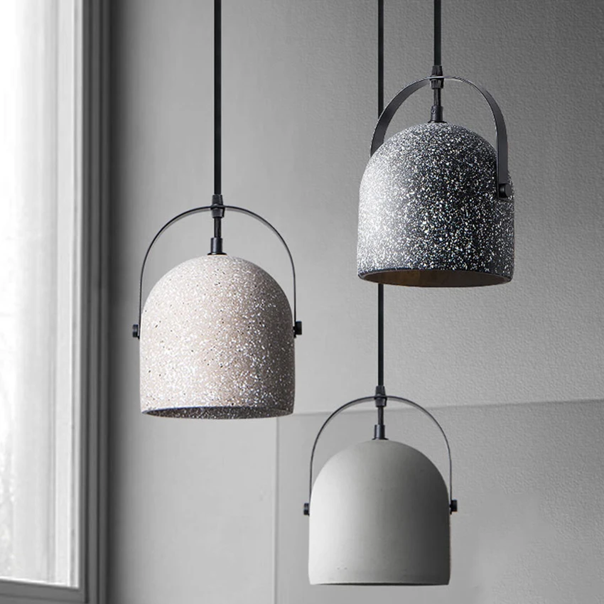 Nordic Industrial Concrete Terrazzo Pendant Light Wabi Sabi American Country Hanging Lamp for Restaurant Bar Cafe Home Decor