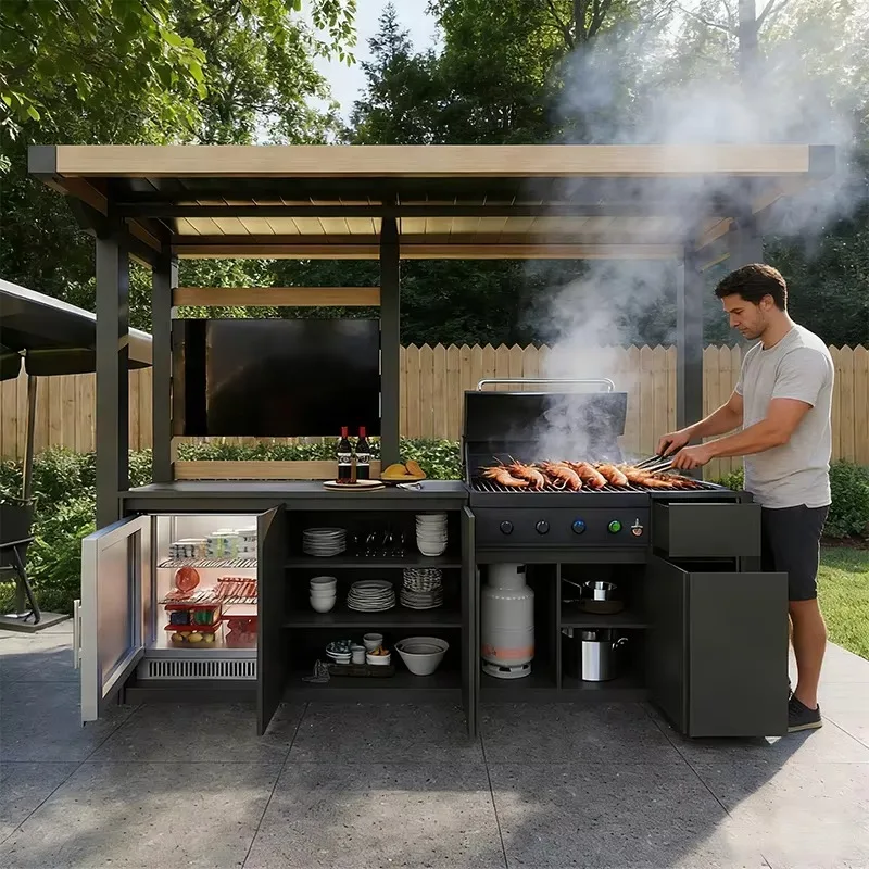 Weatherproof Outdoor Kitchen Cabinet with Doors and Drawers 304 Stainless Steel Storage Modular Kitchen