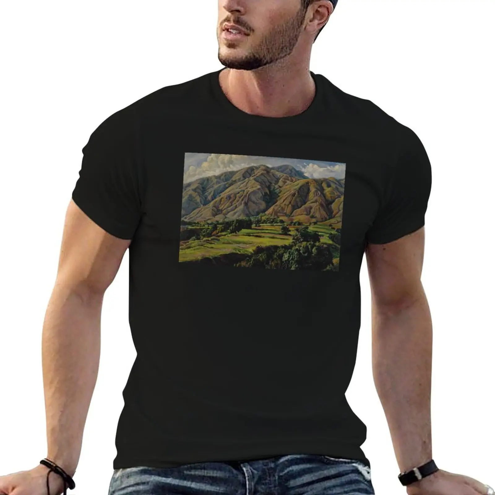 Camiseta con pintura al óleo de Cerro el Avila, camisetas divertidas para hombre, camisetas gráficas para hombre, camiseta de algodón
