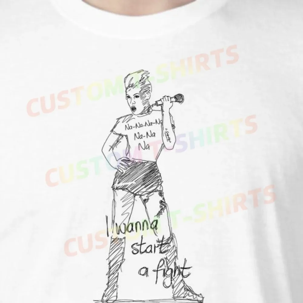 

91 180_Pink Fans' comic-style hand-drawn pattern T-shirts for both men and women in summer