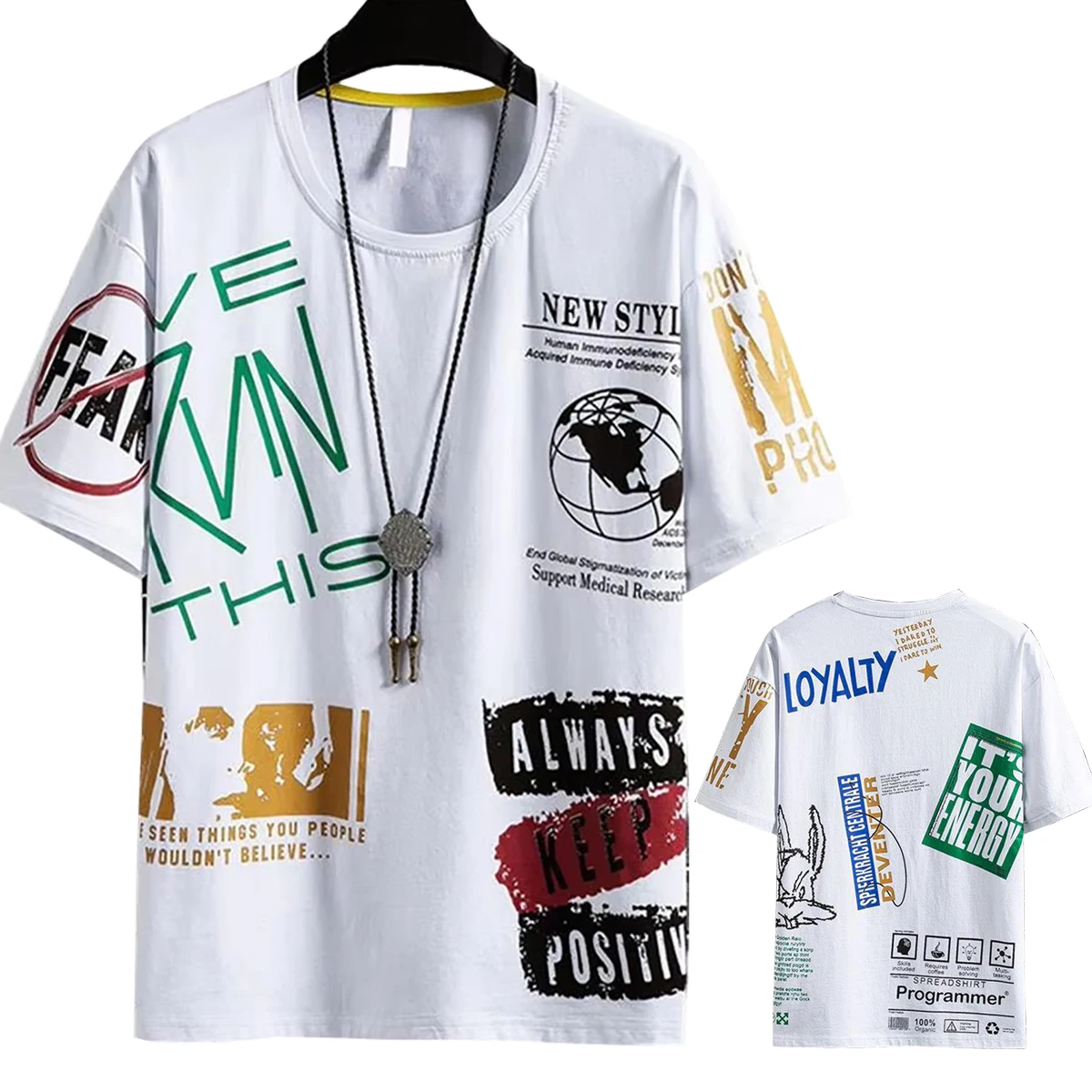 تي شيرت رجالي برقبة دائرية وأكمام قصيرة بنمط مطبوع عصري متوفر باللون الأسود والأخضر بألوان أخرى #2