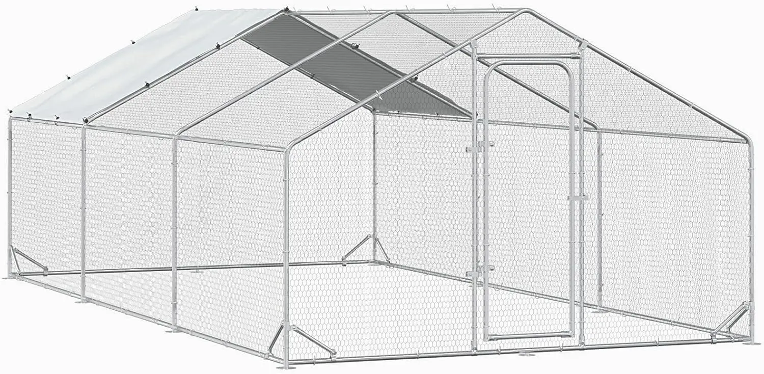 

BOSSIN Large Metal Chicken Coop with Waterproof Cover, Poultry Cage Spire Shaped Coop, Walk-in and Heavy Duty Design, Chicken