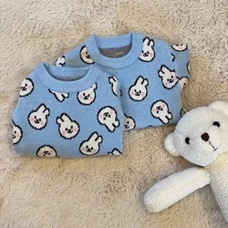 Blue Rabbit Dog Clothes Pet knitted Sweater Autumn and Winter Clothes Teddy Cat Bottoming Shirt Puppy Warm Pullover XS-XL