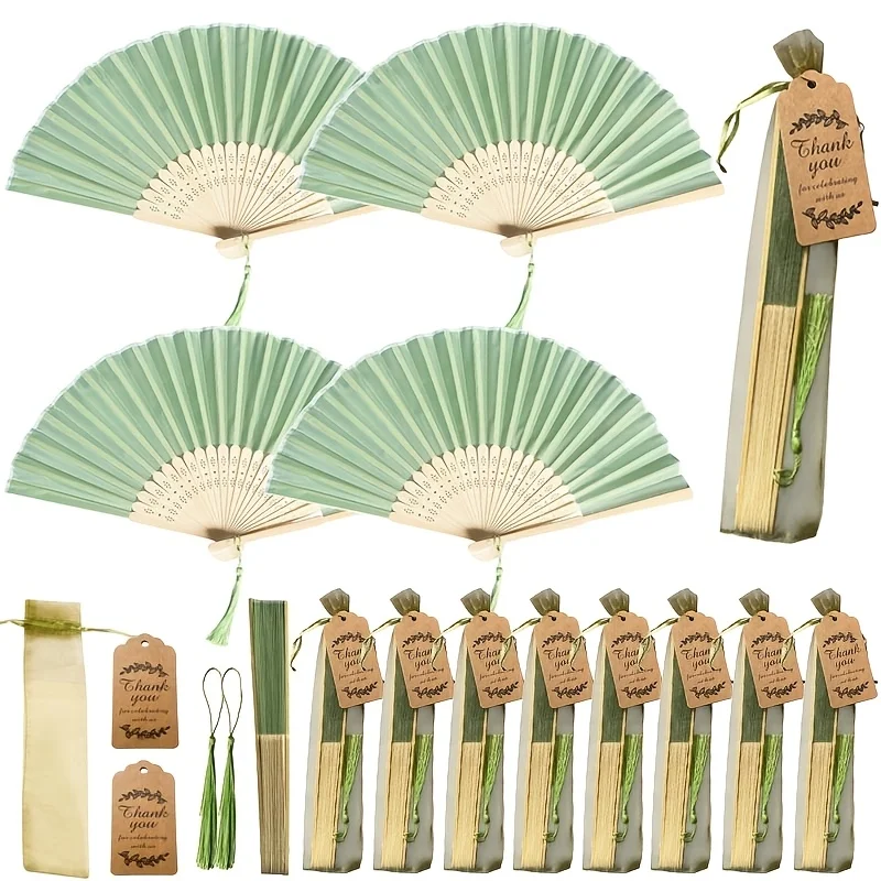20pcs Fabric Handheld Folding Fans with Thank You Card Tassels,Gift Bag Included,Hand Fans Party Favors,For Halloween &Christmas