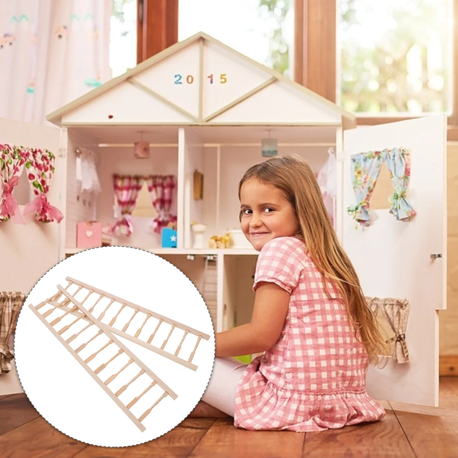 

2 Pcs Wooden House Handrail Toy Dolls Garden Dollhouse Furniture Mini Toys