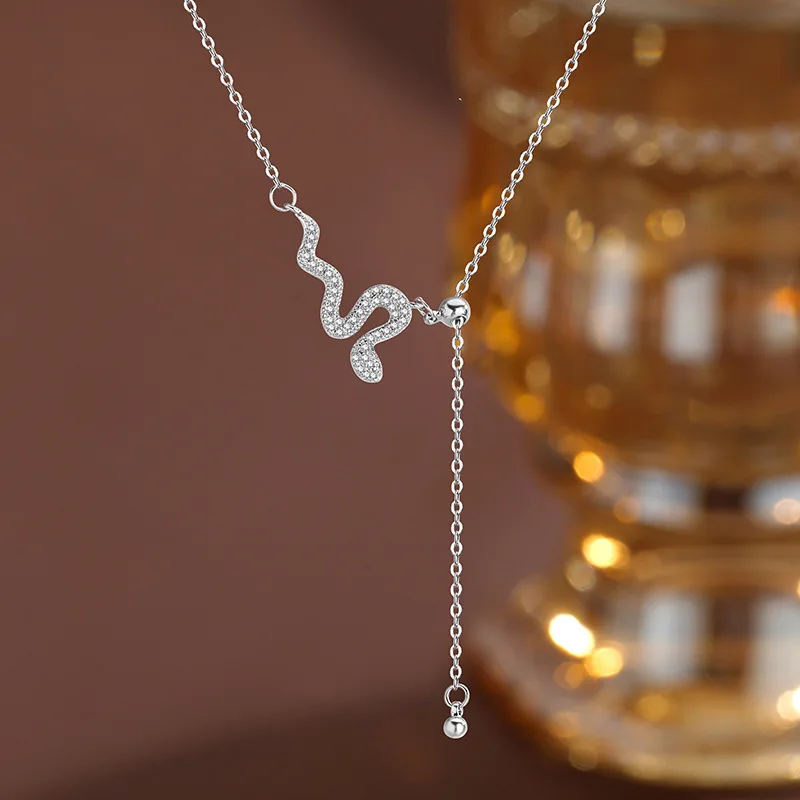 925 Sterling Silver Snake Necklace Shining Charm Animal Shape Pendant Choker Birthday Party Gift for Women Exquisite Jewelry