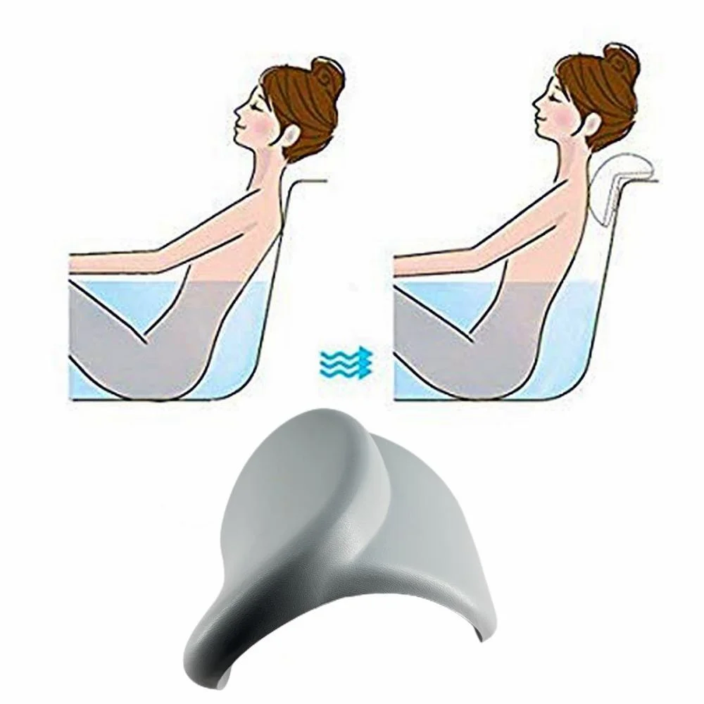 Soft PU Light Gray Bathtub Pillow Non-slip Bathtub Headrest Soft Waterproof Spa Pillow With Suction Cup Bathtub Relaxing Pillow