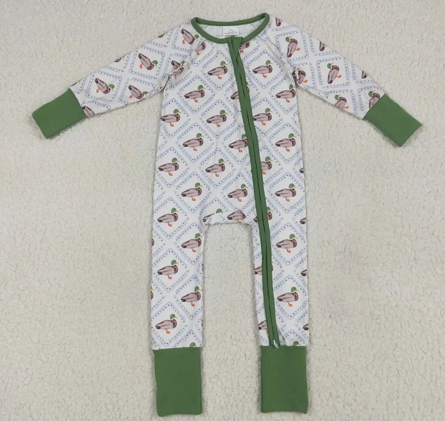 

Комбинезон для маленьких мальчиков с длинными рукавами, детская одежда на молнии, зеленый комбинезон в клетку для новорожденных, утки