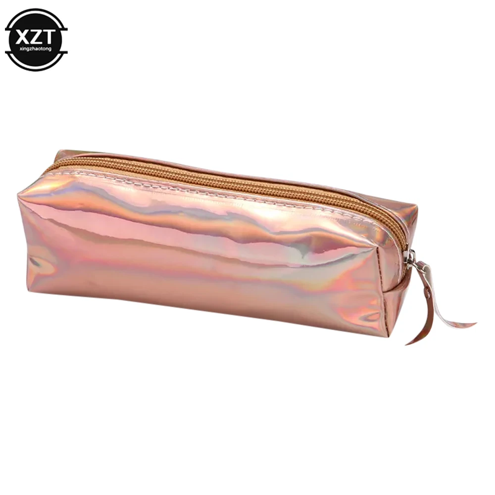 Colorful Waterproof Laser Pencil Case Rose Gold Pu Quality Supplies Kawaii Stationery Pencil Box  Stationery Makeup Storage Bag