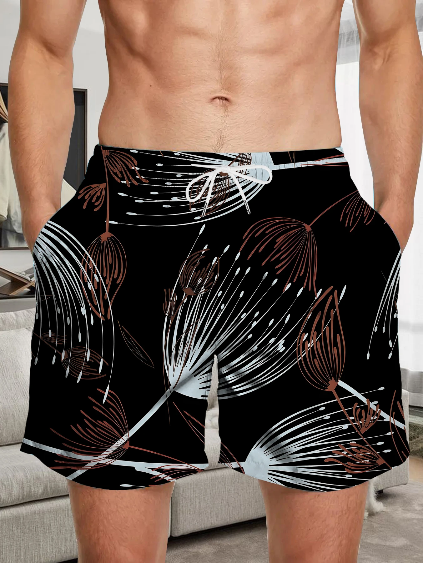 Streetwear Full Print Digital Shorts Male Elastic Waist Quick Dry Polyester Trunks