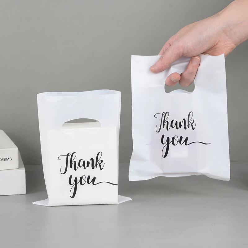 20pcs Reusable Thank You Plastic Bags White Gifts Retail Shopping Party Bag Portable Pouches Birthday Wedding Party Decoration