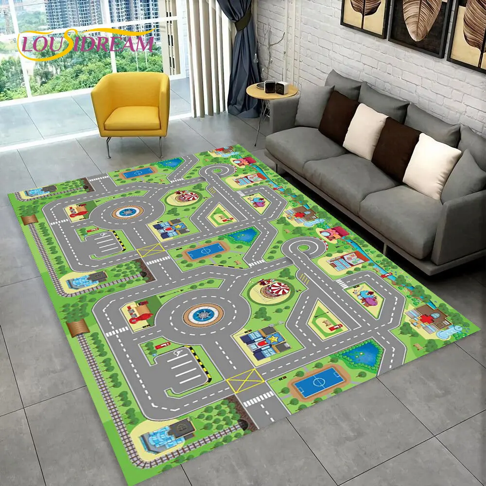 Child Playmat Highway Simulated City Traffic Playroom Area Rug,Carpet for Home Living Room Bedroom Sofa ,kids Non-slip Floor Mat