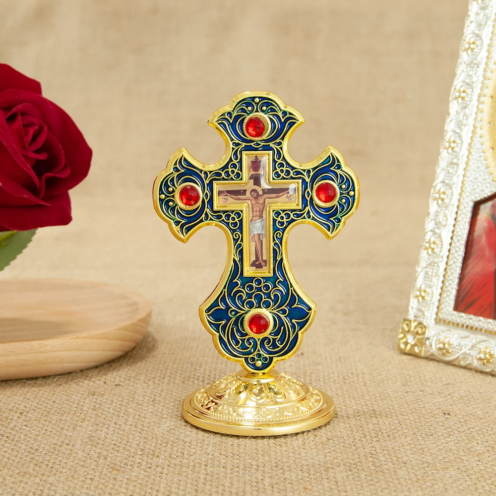 HTISOK Ostorthodoxes Kreuz Jesus-Kruzifix Christliches Standkreuz mit Sockel für Kirchen- und Heimdekoration Religiöse Artikel – Detail 12