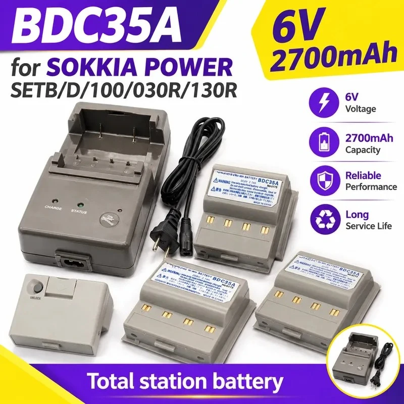 BDC35A 6V 2700mAh NI-MH Rechargeable Battery CDC40 Charger for SOKKIA POWER SET B/D/100/030R/130R Total Station Survey