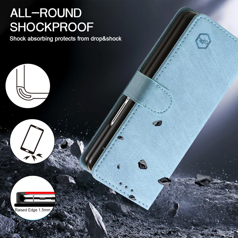 Wallet Phone Case For Samsung Galaxy Z Fold 6 5 Card Holder Stand Shockproof Cloudy  PU Leather Cover For Z Fold 3 4 Funda