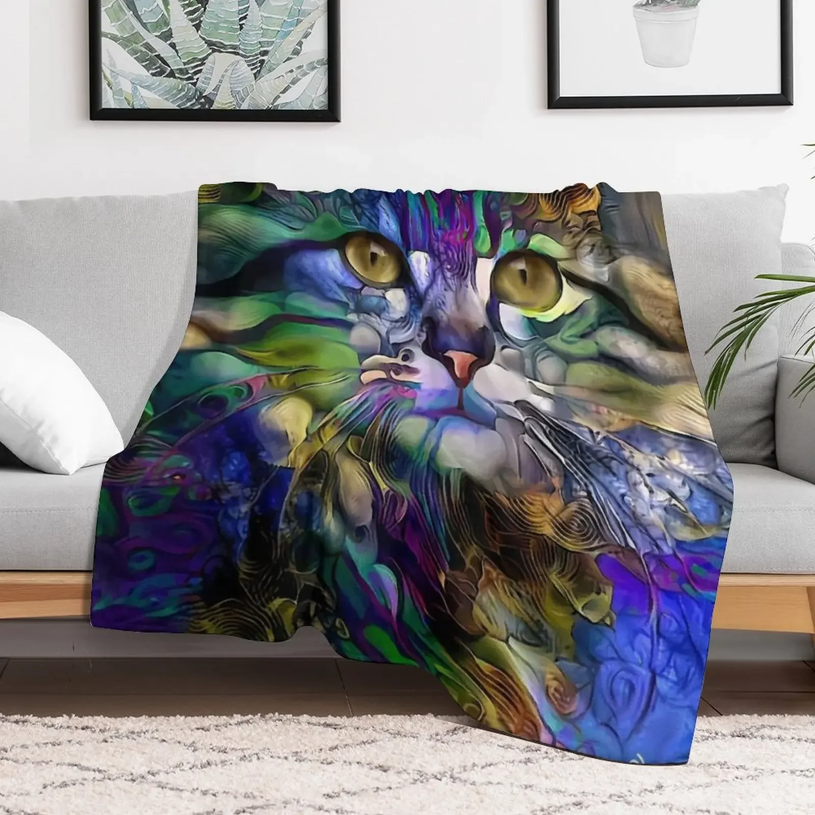 Arabelle, cat, chat, cat, lea roche paintings Throw Blanket Shaggy Cute Plaid Tourist Blankets