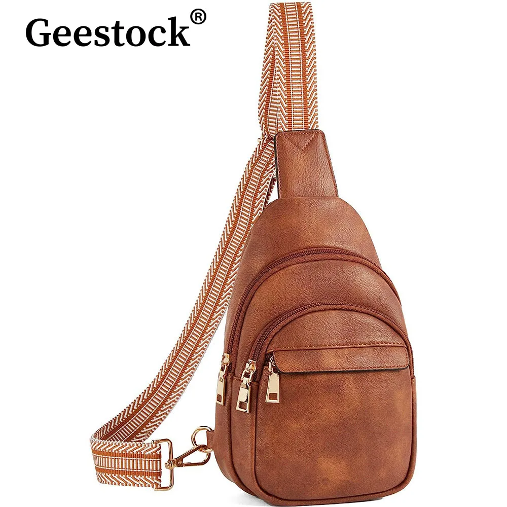 

Geestock Fashion Women's Chest Bag Luxury Designer PU Leather Sling Crossbody Bag Strap Shoulder Bags Casual Ladies Fanny Pack