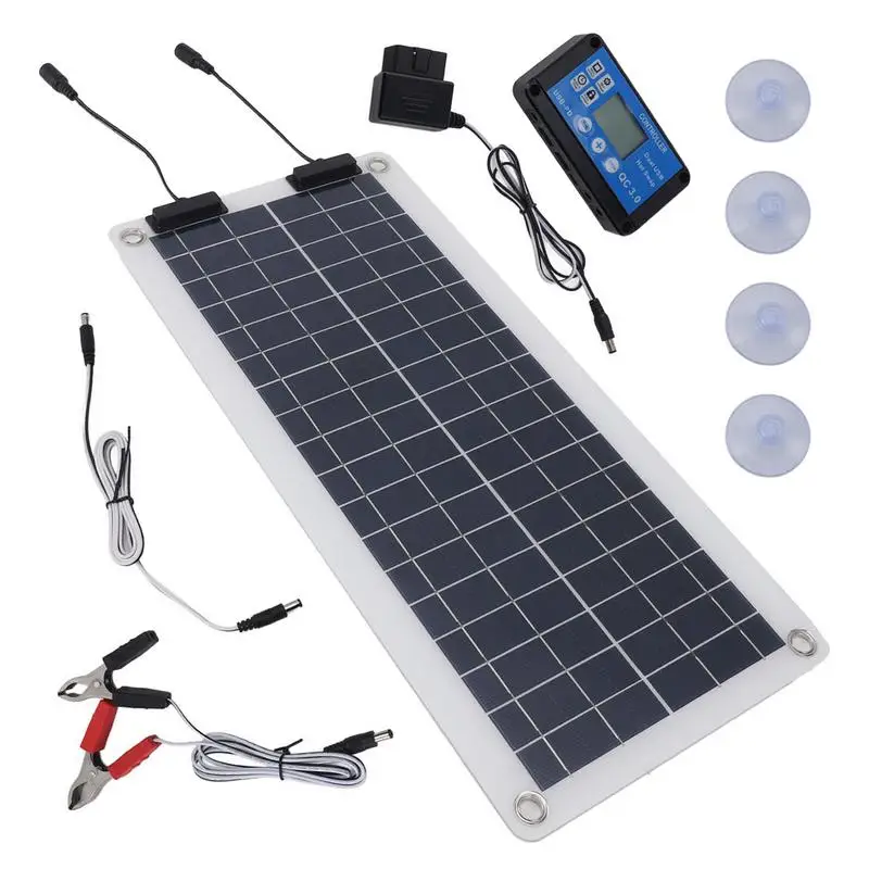 Solar Car Battery Charger 100W Trickle Battery Maintainer Dual Output Solar Panel Power Maintainer For 12V-24V Car Marine