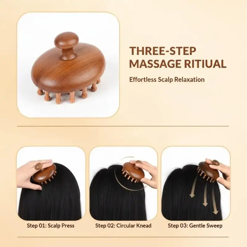 Wood Therapy Massage Comb 1Pcs Natural Sandalwood Head Scalp Massager for Home Daily Head Relaxation Hair Grooming