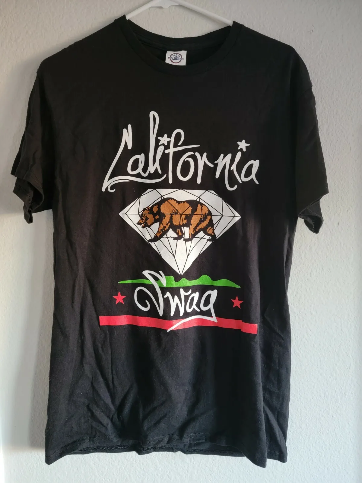 California Swag Bear Diamond Graphic t-shirt short sleeve steez Cali black M