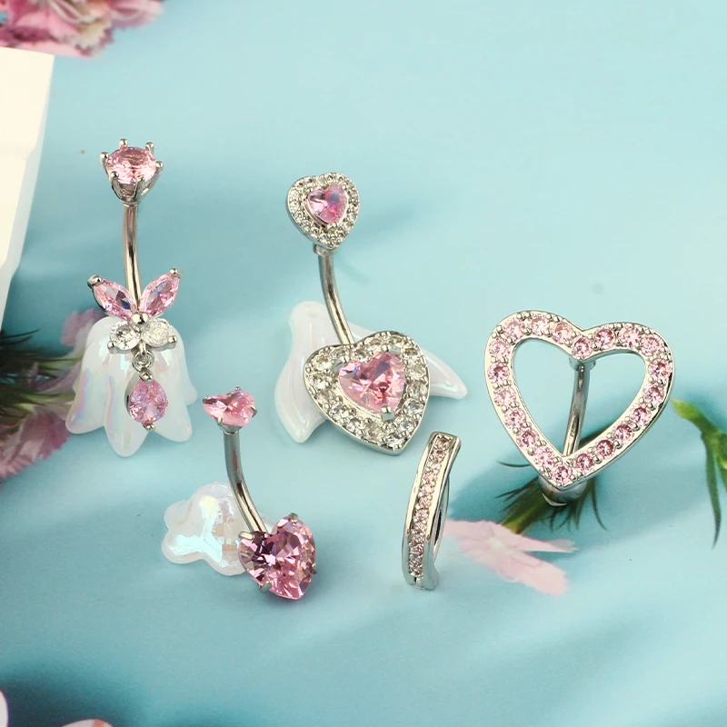 5PCS Cute Dangle Belly Ring Pack, 14G Navel Piercing Set
