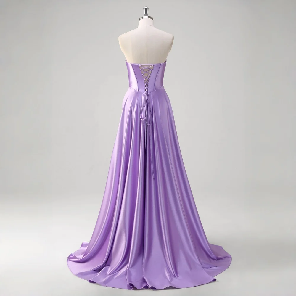 Elegant Strapless Satin Ball Gown Twist Front Corset Bodice Lace-Up Back Floor Length Formal Evening Prom Wedding Guest Gown