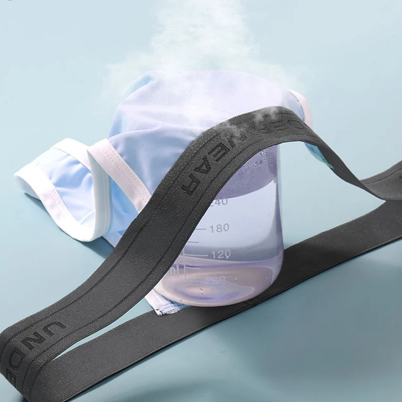 Mens Sexy U Convex Pouch Underwear Thin Ice Silk Breathable G-string Mid-Rise Panties Erotic Soft T-Back Male Underpants Thongs