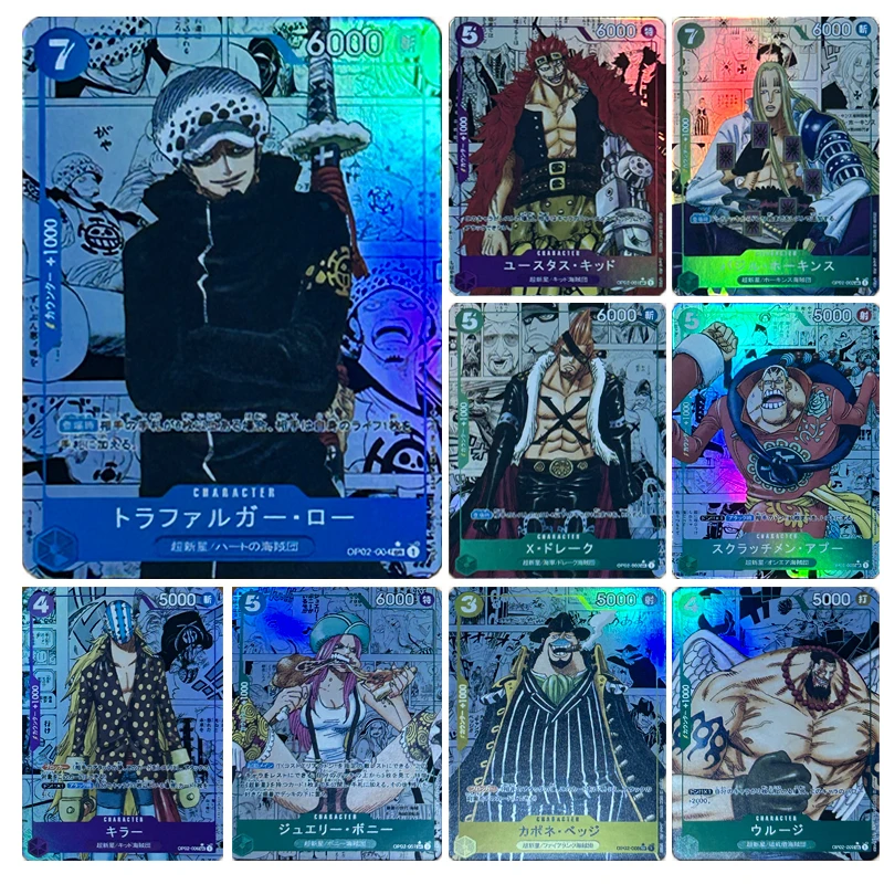 One piece card DIY 9 pz/set Eustass Kid Perona Roronoa Zoro Drake regalo di compleanno di natale Boy Anime Collection Card