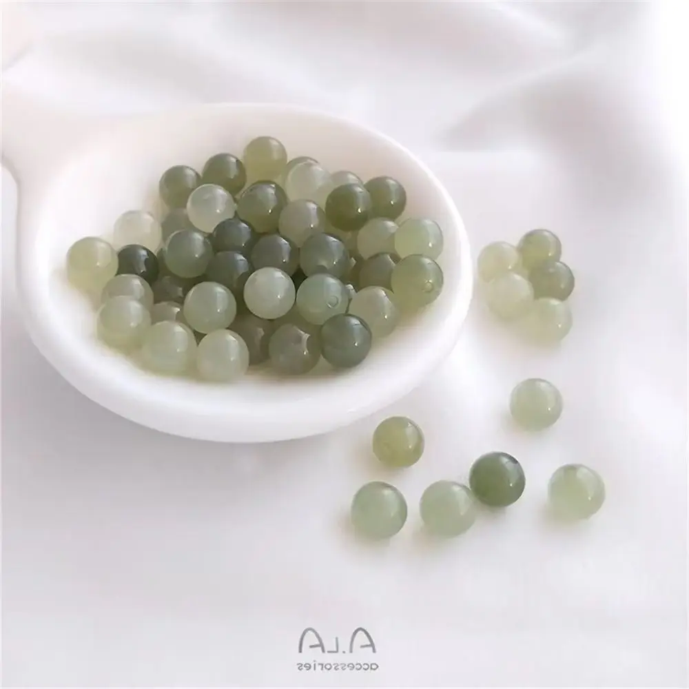 

Natural Hetian jade half hole round bead clear aquamarine single bead hand scattered bead DIY ear nail earrings ring bracelet ma