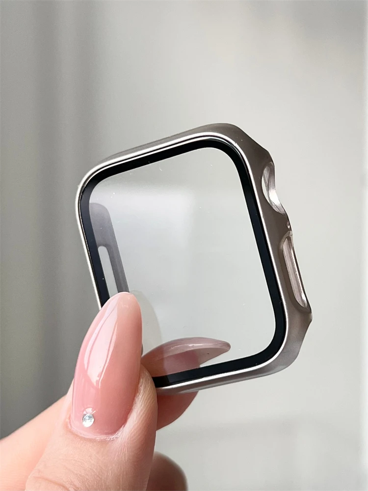 Case+Glass For Apple Watch Ultra 2 49mm 9 8 7 41 45mm PC Bumper Cover For iwatch 6 SE 5 4 3 38 40 42mm 44mm Starlight Protector