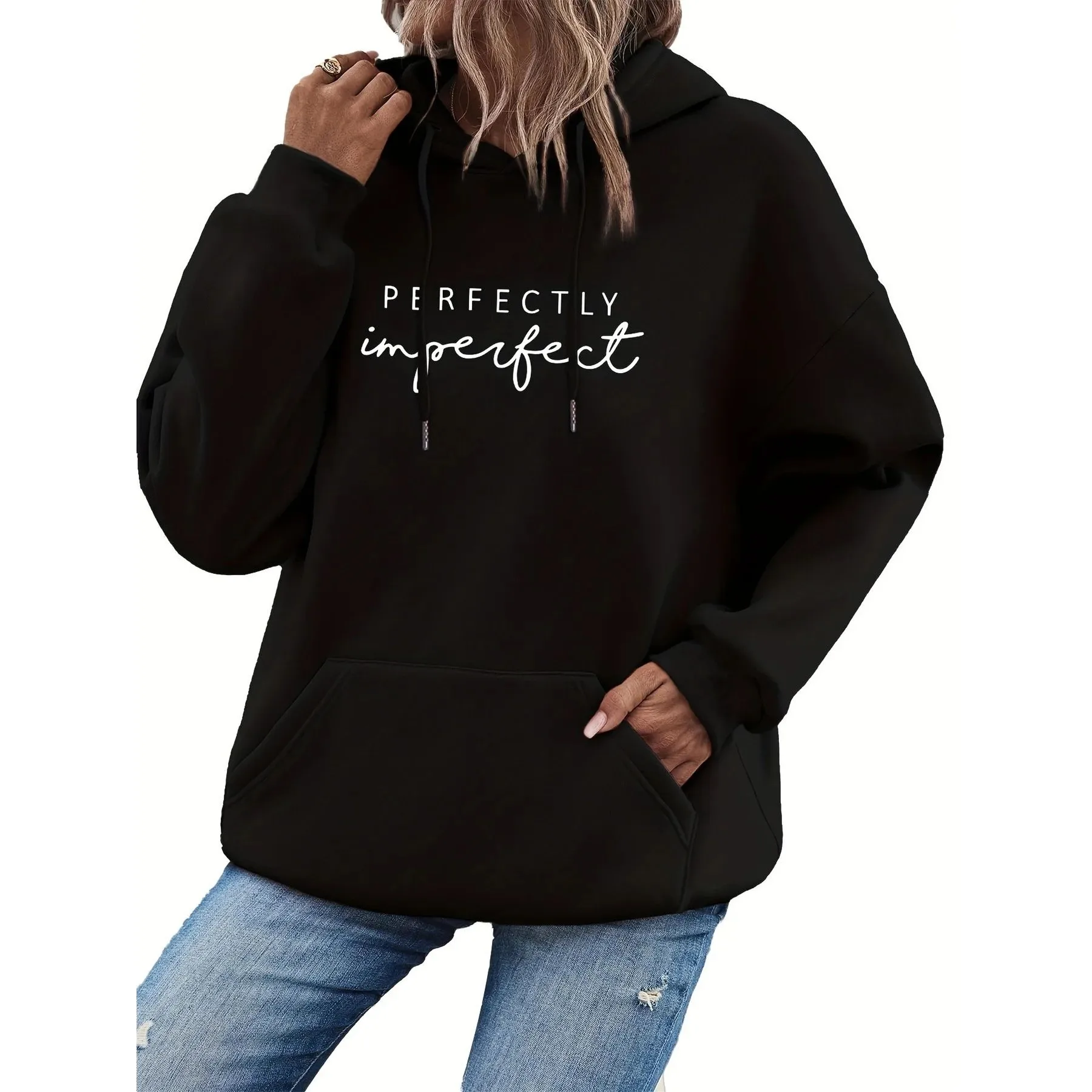 Sweat-shirt à capuche décontracté pour femmes, avec lettres parfaitement imprimées, Ro, confortable, Streetwear pour la saison d'automne