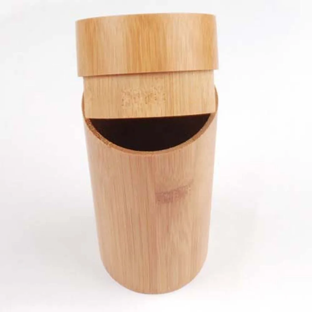 Natural Wood Bamboo Glasses Case Retro Brown Lightweight Wooden Sunglasses Box Smooth Finish Column Shape Cylinder Eyewear Case