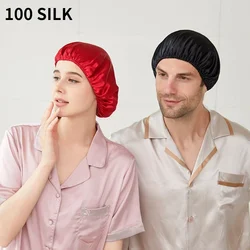 Mulberry Silk Night Cap Pure Silk Bonnet For Sleeping Women Men Hair Protect Silk Hair Wrap Elastic Pure Men Turban Headcover