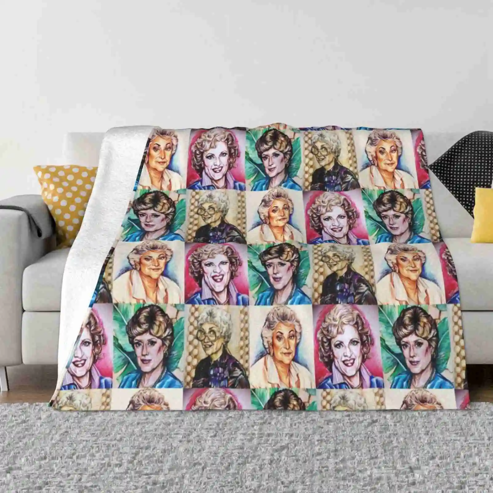 The Original Golden Girls New Selling Custom Print Flannel Soft Blanket Golden Girls Bea Arthur Estelle Getty White Rue