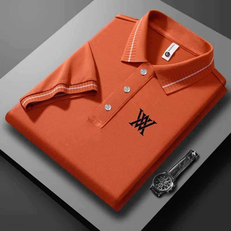 

Новая летняя мужская футболка-поло с короткими рукавами в деловом повседневном стиле, удобный и дышащий многофункциональный топ для лета.