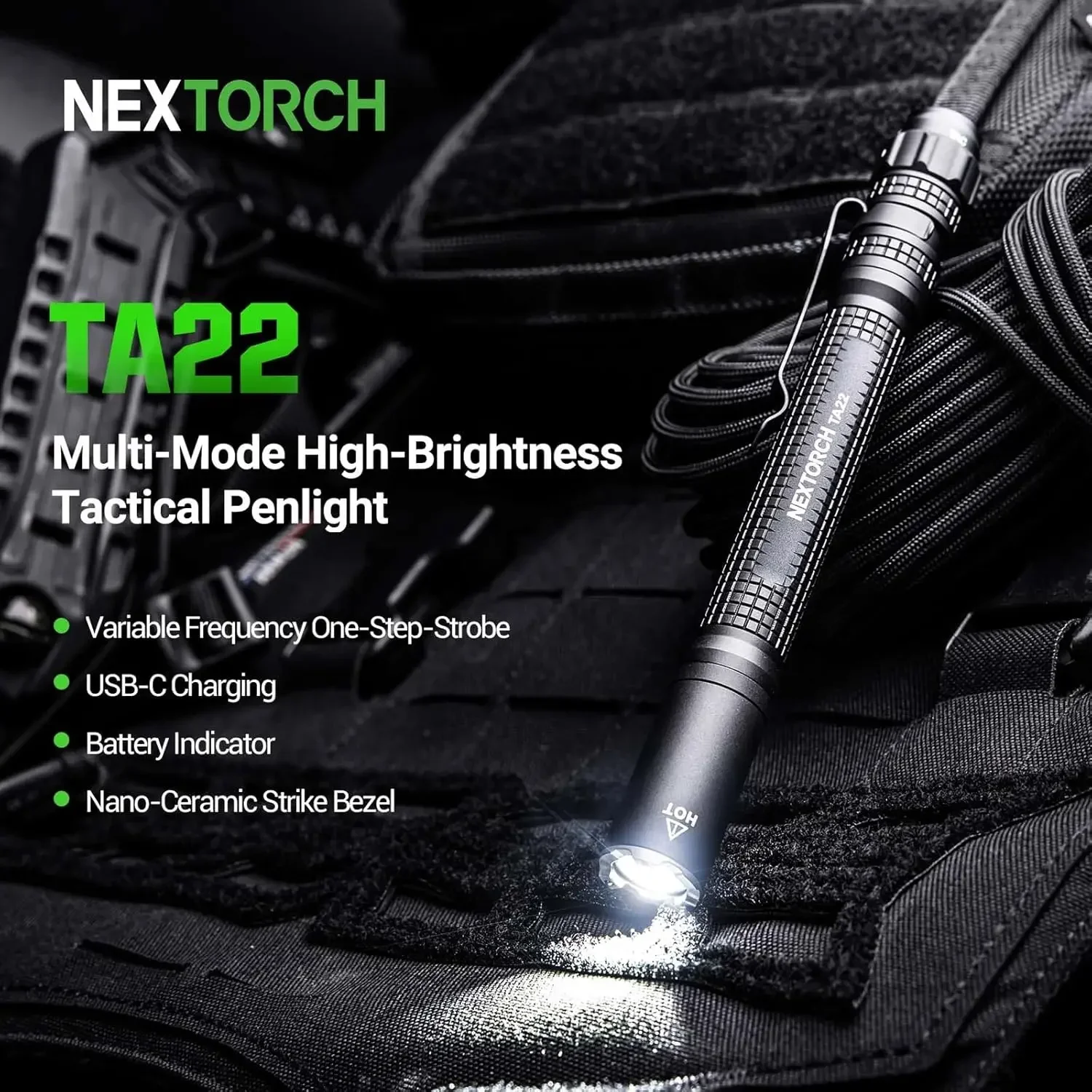 NEXTORCH TA22 Tactical EDC Flashlight Penlight Rechargeable Pen Flashlight, 850 Lumens