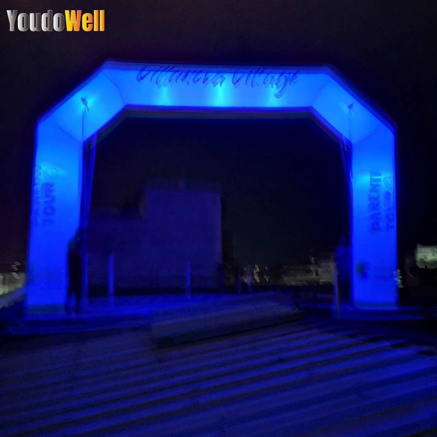 Customized White Inflatable Light Arch  With LED Light  Night Activities  Advertising Marks