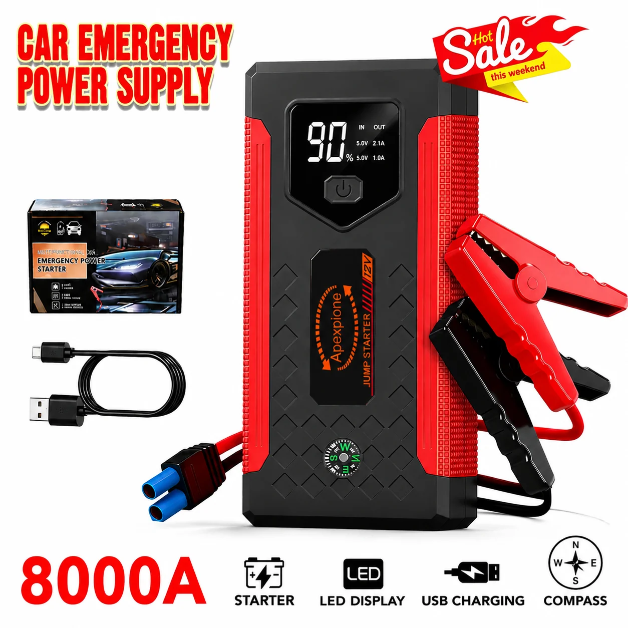 Power Bank 12V Car Battery Jump Starter Portable Charger Petrol Diesel Auto Starting Device Booster Emergency Starter