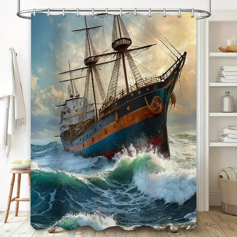 

Занавеска для душа с 3D-печатью и корабельным произведением, идеально подходящая для ванных комнат