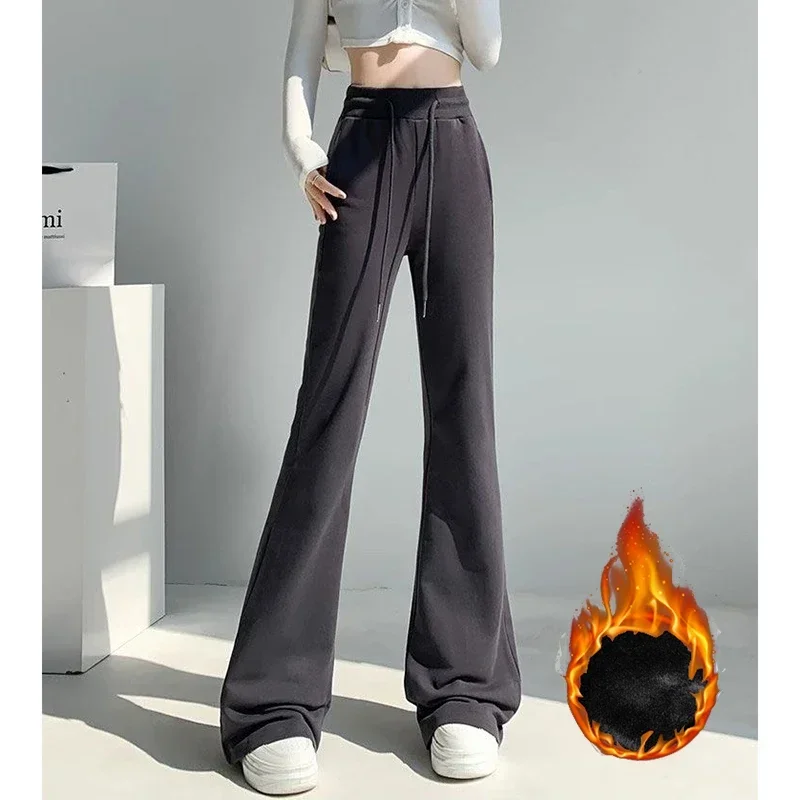 Winter Girls High Waist Solid Thermal Fleece Pants Korean Classic Lady Snow Warm Velvet Trousers Women Slim Fit Thin Pants
