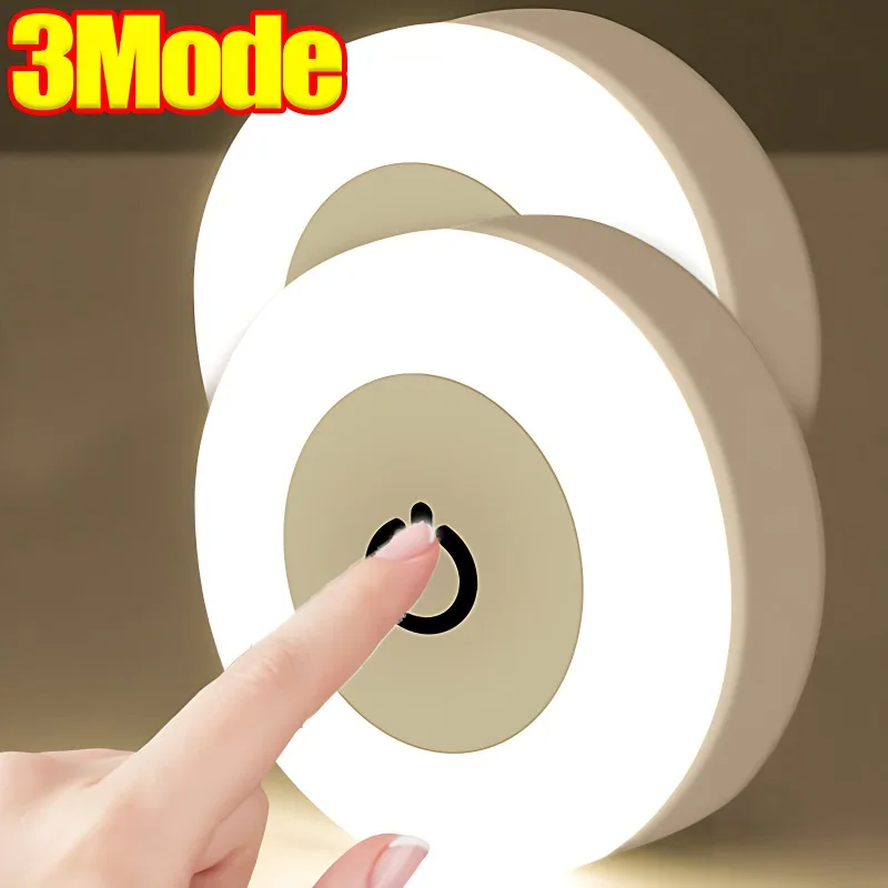 Luci notturne con sensore tattile a LED a 3 modalità Lampada da parete magnetica ricaricabile USB Camera Corridoio Camera da letto Lampada da notte dimmerabile portatile rotonda