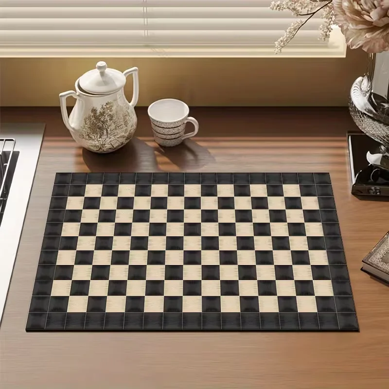 Dish Drain Pad Checkerboard Design Kitchen Decor Diatomaceous Earth Countertop Coffee Tableware Scratch Resistant Water Cup Pad