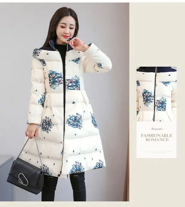 Cotton Jacket Women's Medium Long 2026 Winter New Korean Version Slim Print Thick Cotton Cloak Jacket Female Warm Parka Overcoat