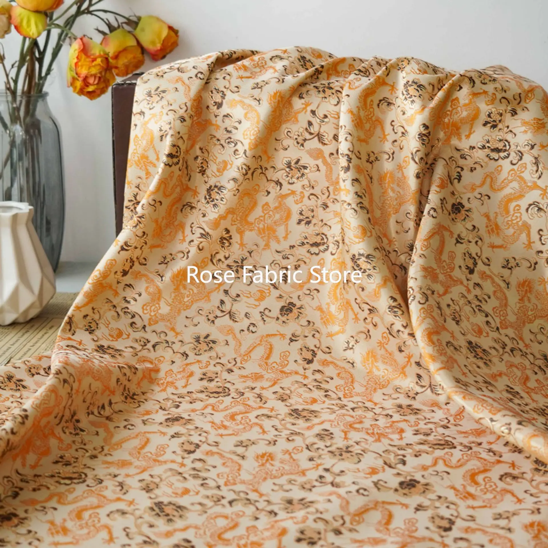 1 Meter 1 Meter  Woven Satin Hanfu Brocade Jacquard Fabric Heavy Industry Cheongsam Dress DIY  Decorative Sewing Fabric