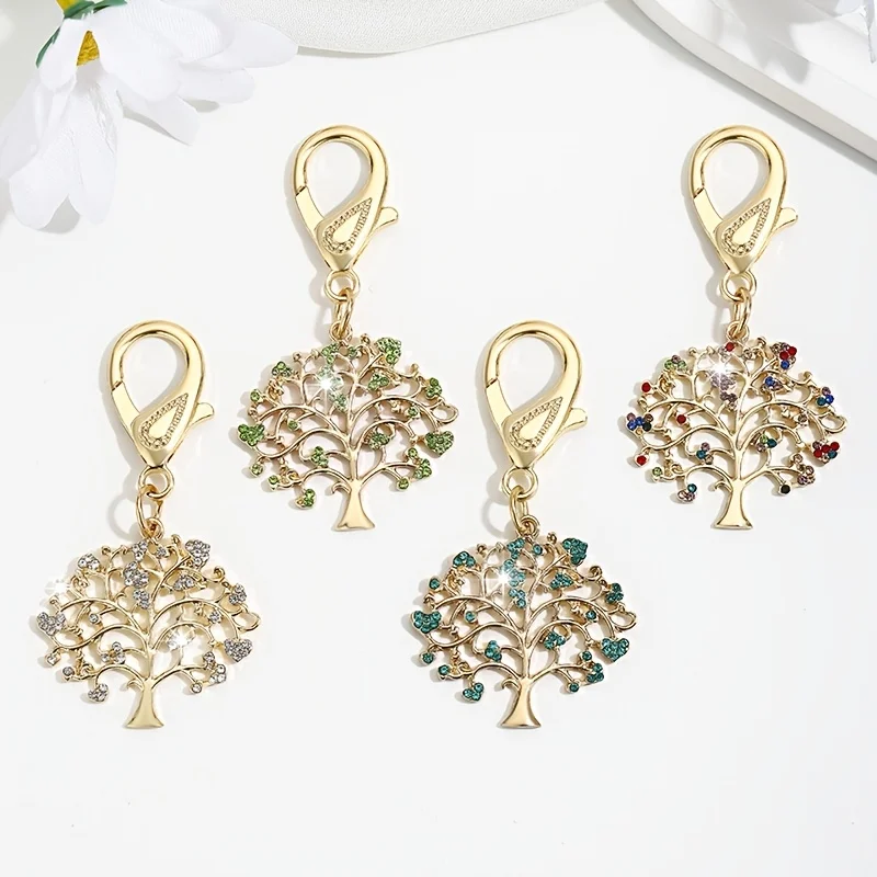 4/2 Pieces in Random Colors, Fashionable European and American Style, Gorgeous and Creative, Versatile Tree of Life and Money Tree Keychain Bag Pendant, Suitable for Women's Car Keys, Bag Decoration, and Gift-Giving, H