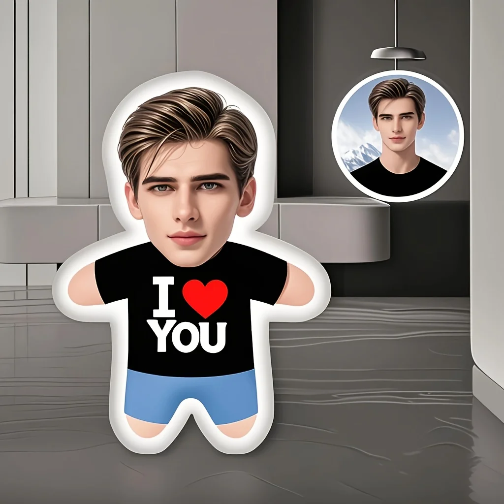 [Personalized Pillow]photo I Love You Human-shaped Printed Pillow, Available in Four Colors, Best Family, Boyfriend, Girlfriend,