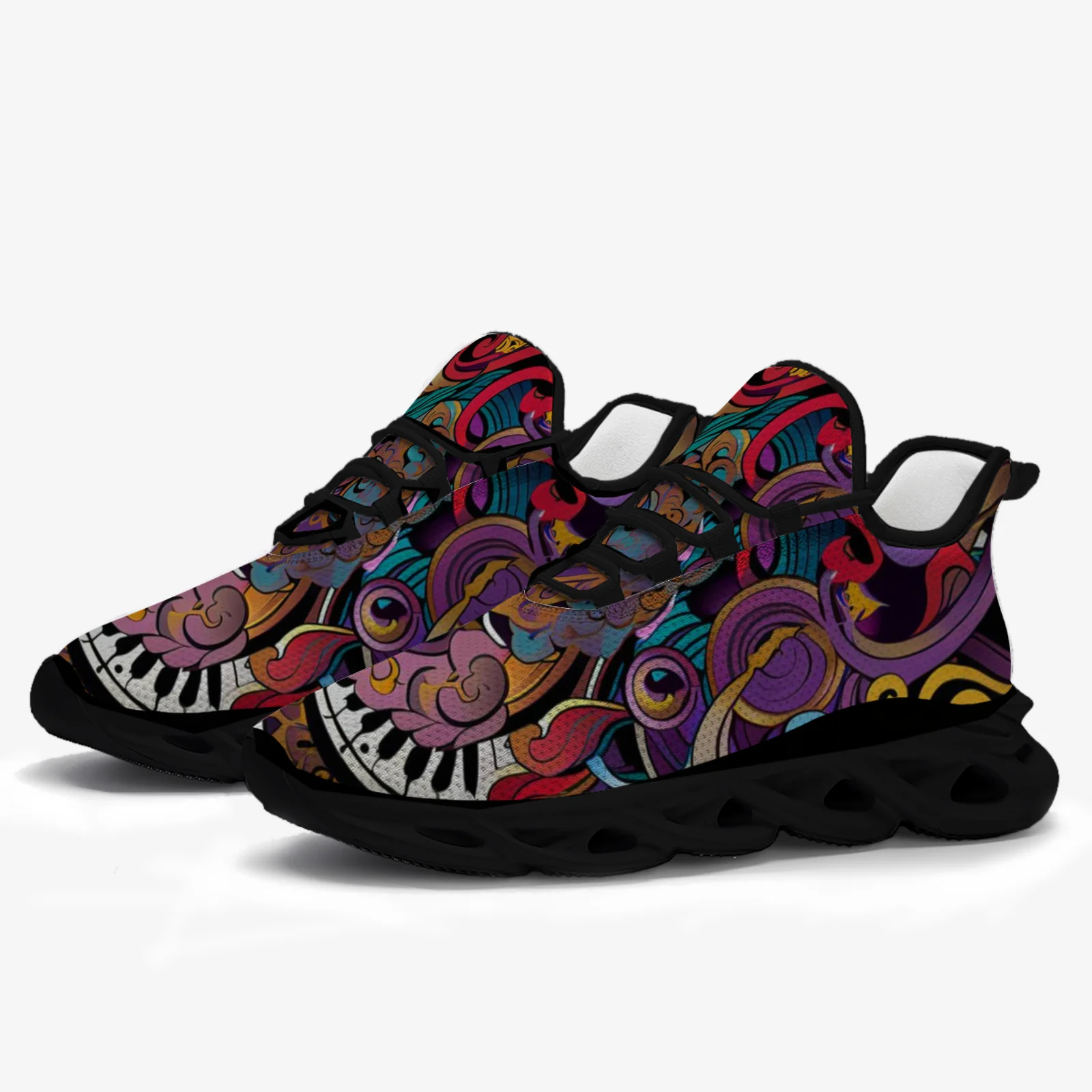 

Customized music art graffiti men's and women's fashion casual sports shoes, mesh upper lightweight sneakers