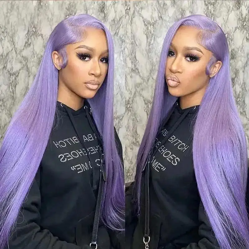 

13×4 Light Purple Straight Human Hair Wigs Pre Plucked Colored Brazilian Remy Lace Front Wigs 100% Human Hair Wig For Women